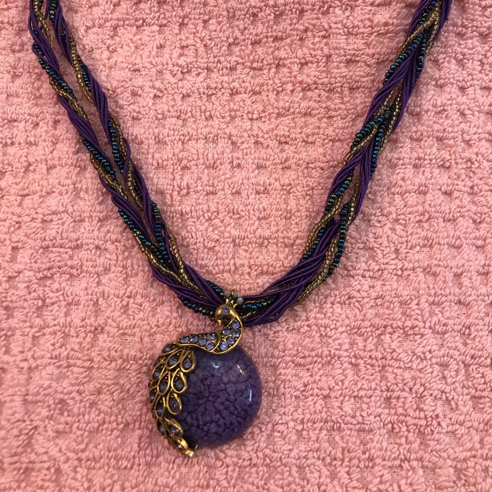 Purple stone peacock necklace